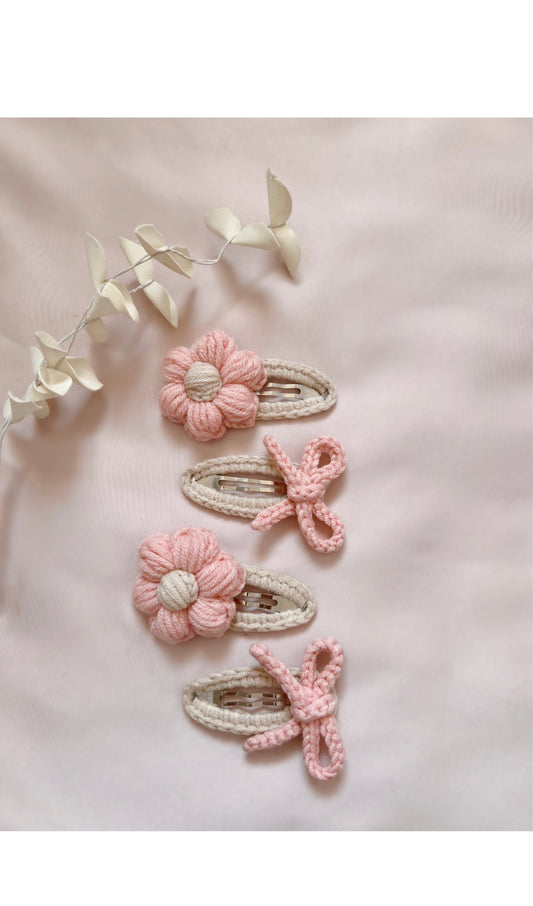 Petal & Bow Clip Set Pink