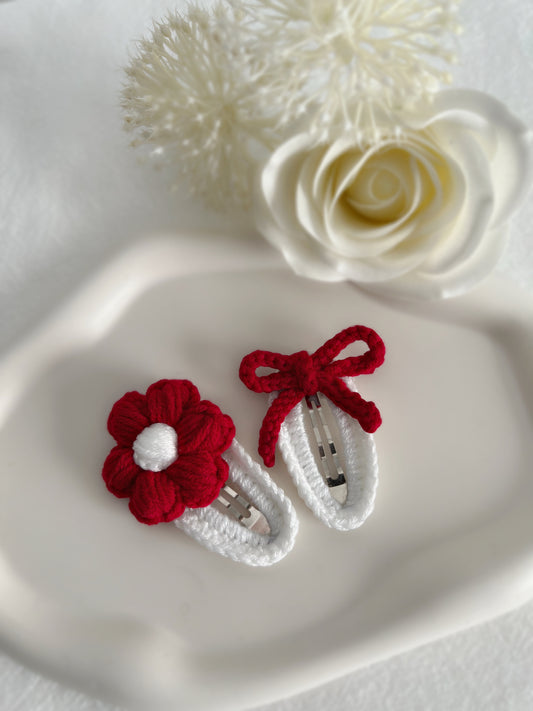 Petal & Bow Clip Set Red