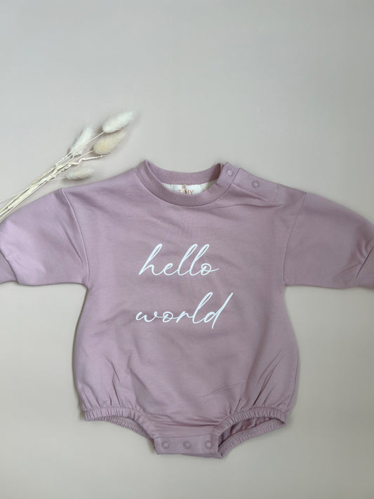 Hello World Romper Sugar Plum